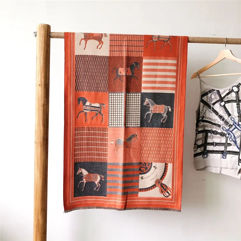 

Роскошный брендовый зимний шарф, женский кашемировый теплый шарф из пашмины, женские роскошные шарфы-лошади, толстые мягкие шали, шарфы, палантины