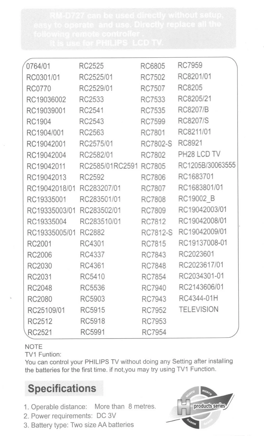 Пульт дистанционного управления подходит для philips tv/DVD/AUX/VCR RC4347/01 RC4343/01 RC4337/01 RC4337/01 H RC4333/01 huayu