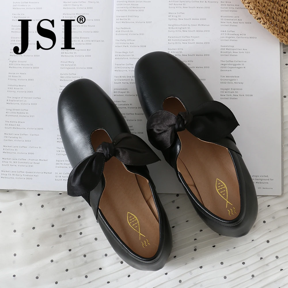 JSI/Женская обувь; женские туфли из овечьей кожи без застежки с круглым носком; Милые однотонные туфли на плоской подошве с бантиком-бабочкой; сезон весна-осень; классическая женская обувь на плоской подошве; jo329