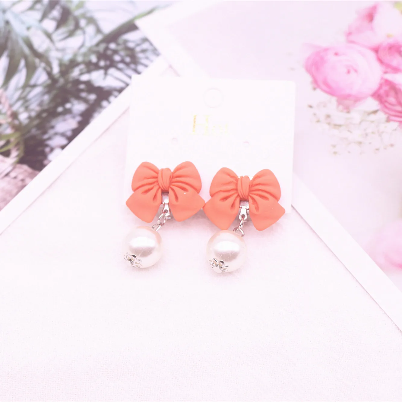 Детские милые серьги-клипсы с имитацией жемчуга и бантом из мультфильма