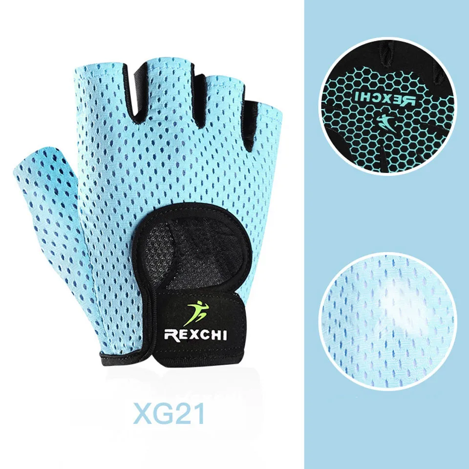 XG21 Blue Спортивная Тяжелая атлетика для занятий йогой для мужчин/wo мужские фитнес-перчатки бодибилдинг, тренировка, дышащие Нескользящие перчатки с половинным пальцем - Цвет: XG21 Blue