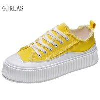 platform vulcanize shoes for male yellow black and white canvas shoes mens sneakers casual lace up platform sneakers for men