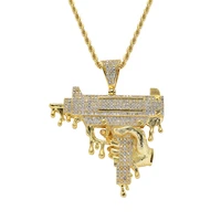men iced out gun pendant necklace 18k gold plated bling cz simulated diamond hip hop jewelry pave aaa cz stone