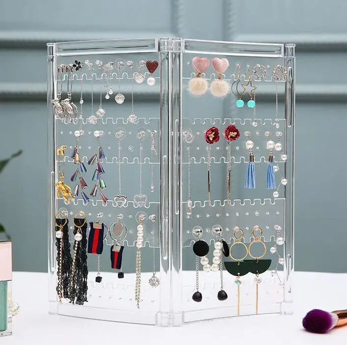 

Plastic Clear Earrings Studs Display Rack Foldable Screen Earring Jewelry Display Stand Holder Storage Box