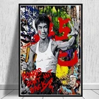 Абстрактный Брюс Ли нунчаки фон с изображением уличного граффити художественные плакаты и принты кунг-фу с тканью суперзвезда росписи Гостиная изображение