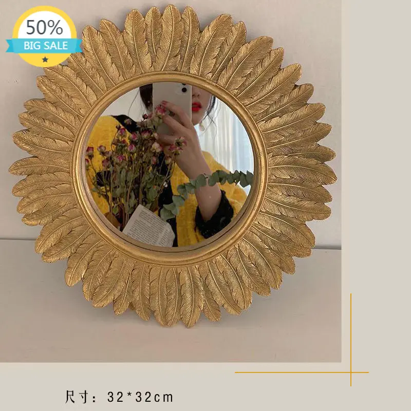 

Aesthetic Art Mirror Livingroom Stand Baroque Design Frame Decorative Mirror Hallway Retro Circle Espejo Pared Bathroom HX50DM