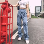 Женские джинсы с принтом бабочки Y2k, свободные широкие джинсовые брюки с высокой талией, повседневные мешковатые прямые брюки, уличная одежда 90-х