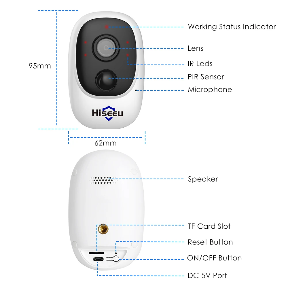Hiseeu 1080P Беспроводная перезаряжаемая батарея ip камера с солнечной защитой от