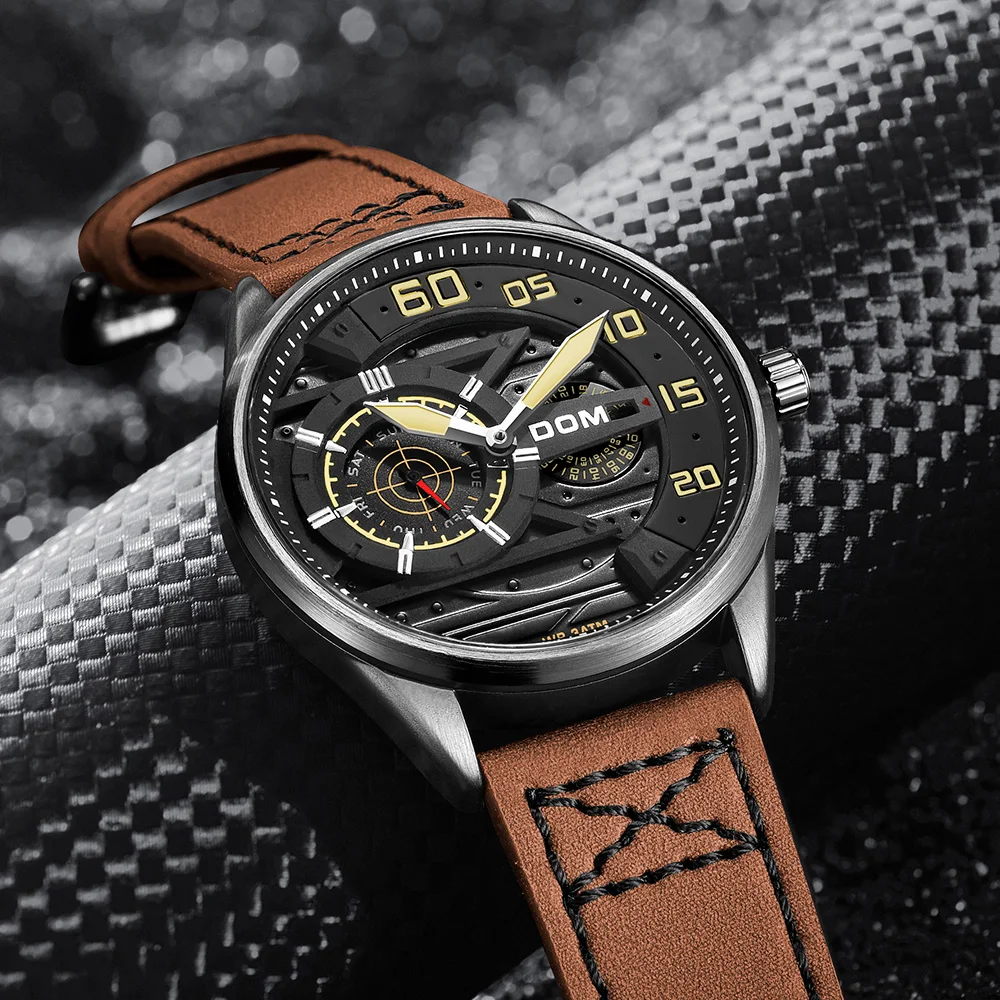 

DOM Sport Mens Watch Top Brand Luxury Male Leather Waterproof Luminous Quartz Military Wrist Watch Fashion Men Clock Gift Saat