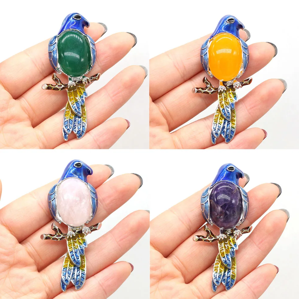 Женские Броши из натурального камня аметист опал броши эмалевый попугай модная