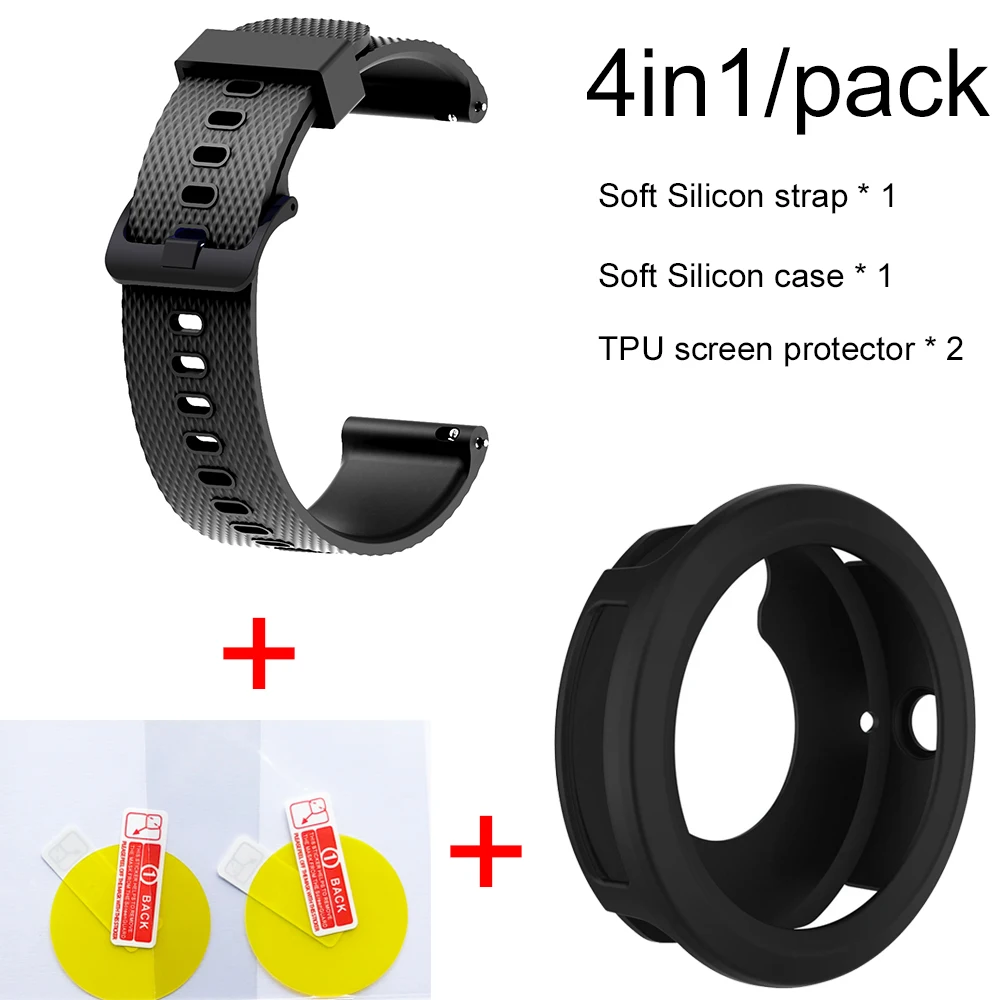 Black-Black case 4в1 умные часы аксессуары для Garmin Vivoactive3 Ремешок Браслет мягкий силиконовый браслет для Vivoactive 3 Чехол пленка для экрана - Цвет: Black-Black case