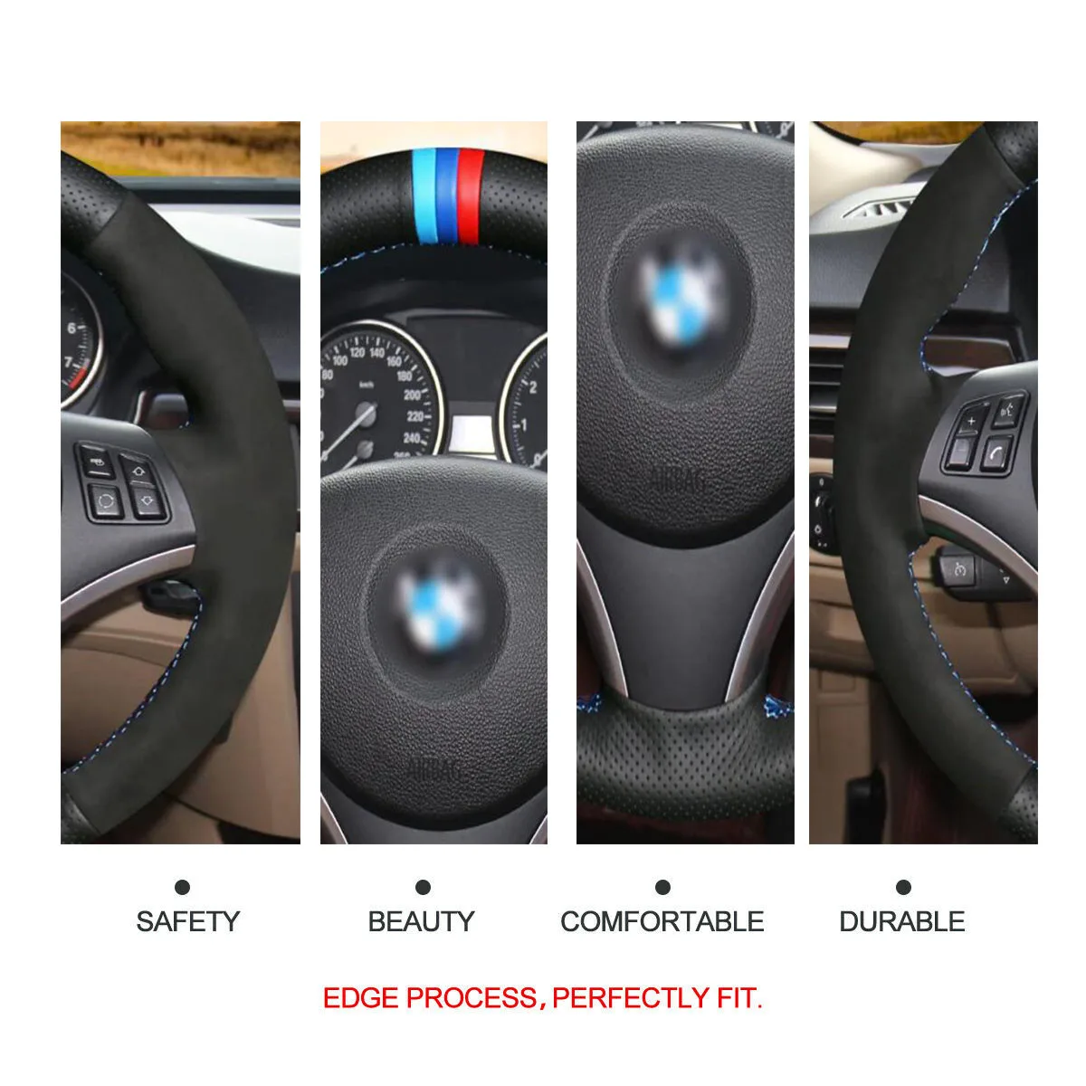 

Hand Stitch Black DIY Suede Genuine Leather Steering Wheel Cover for BMW 1 Series E81 E82 E87 E88 3 Series E90 E91 E92 E93