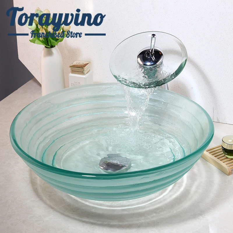 Раковина для ванной комнаты lavabo& Водопад хромированный полированный кран& слив воды круглый прозрачный закаленный стеклянный сосуд набор