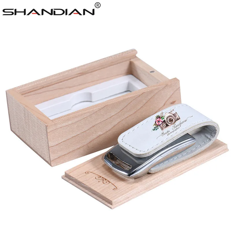 SHANDIAN USB 2.0 custom Company Logo Flash pen drive 64GB 32GB 4GB 8GB 16GB Pendrive Leather Usb+Box 1PCS free logo | Компьютеры и