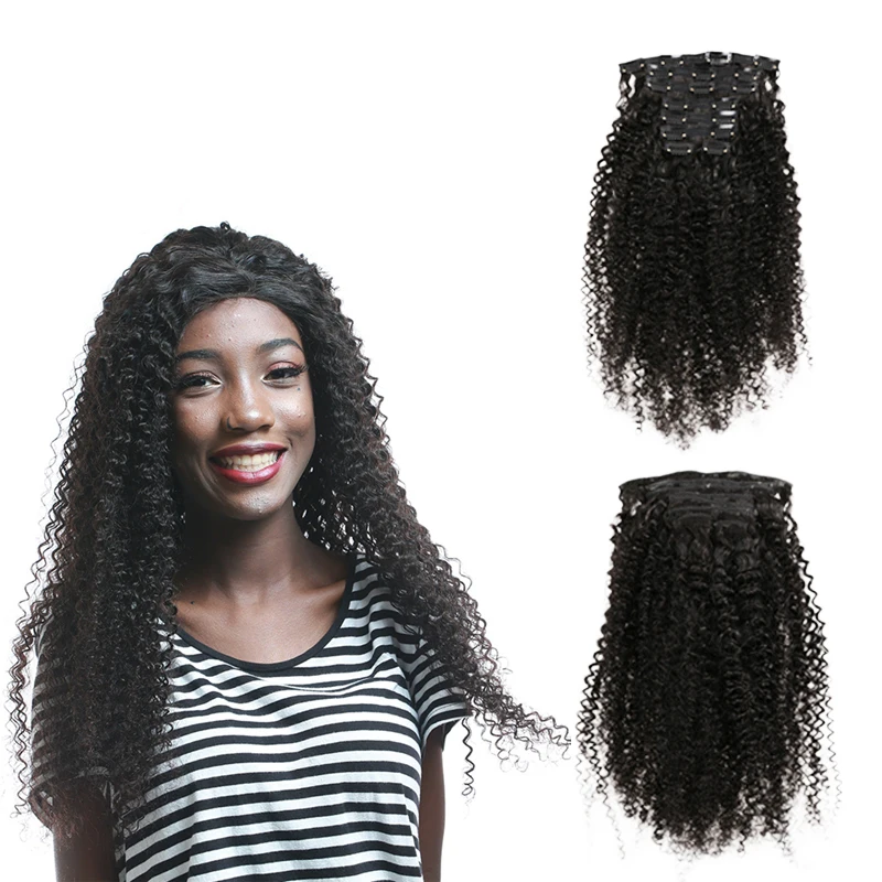 

Full Head Clips In Human Hair Extensions 120g/Set Yaki Hair Extension Clip Kinky Curly Brazilian Remy Machine Straight 8PCS