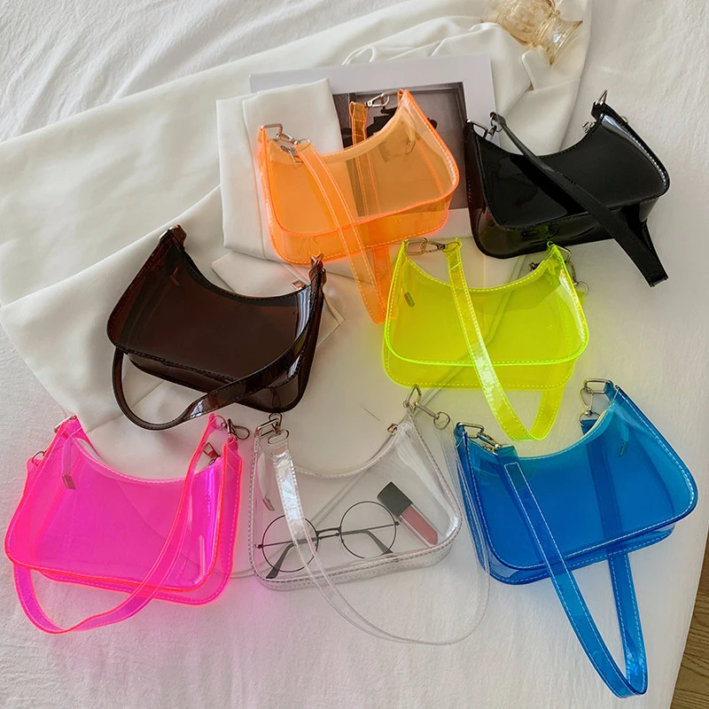 Summer Transparent Candy Colour Shoulder Bag Ladies Clear Purses Handbags Designer Solid Color Shopper  Underarm Phone Bag