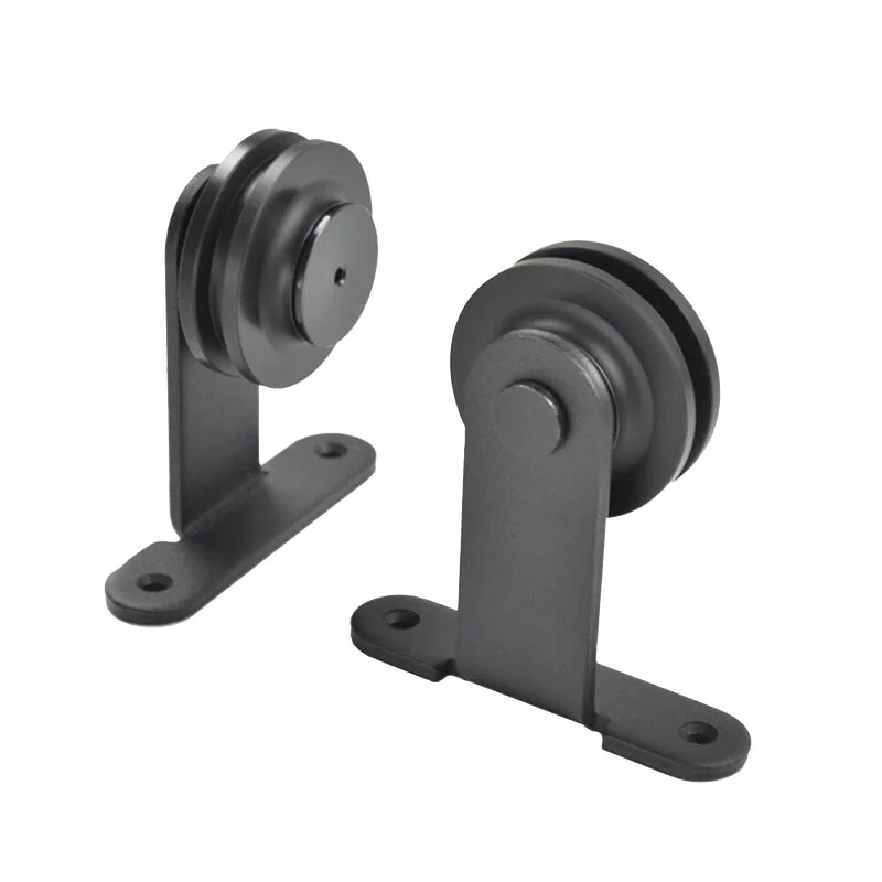 

New Steel Sliding Barn Door Hardware Rollers 2 Pcs Black Hanger Top Mounted Sets