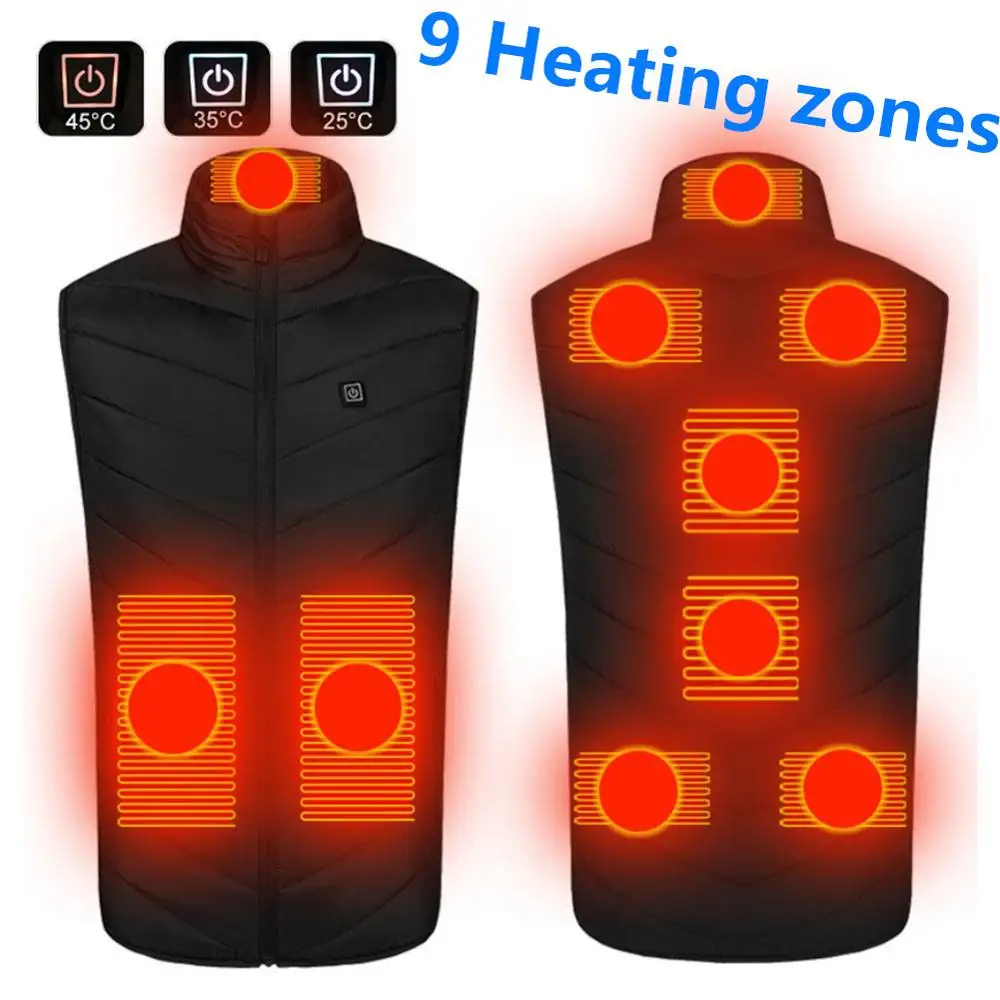 

Жилет с подогревом для мужчин и женщин, теплая безрукавка с инфракрасным подогревом, жилет для езды на мотоцикле и охоты, 9 областей