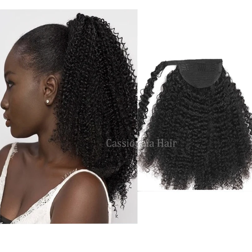 

Монгольские кудрявые человеческие волосы, хвост 4b 4c, кудрявые накладные волосы на клипсе для черных женщин, черные, коричневые волосы, конск...