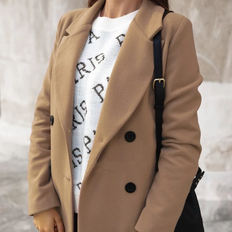 Женское Шерстяное полупальто длинное верблюжьей расцветки модель 5XL на осень и