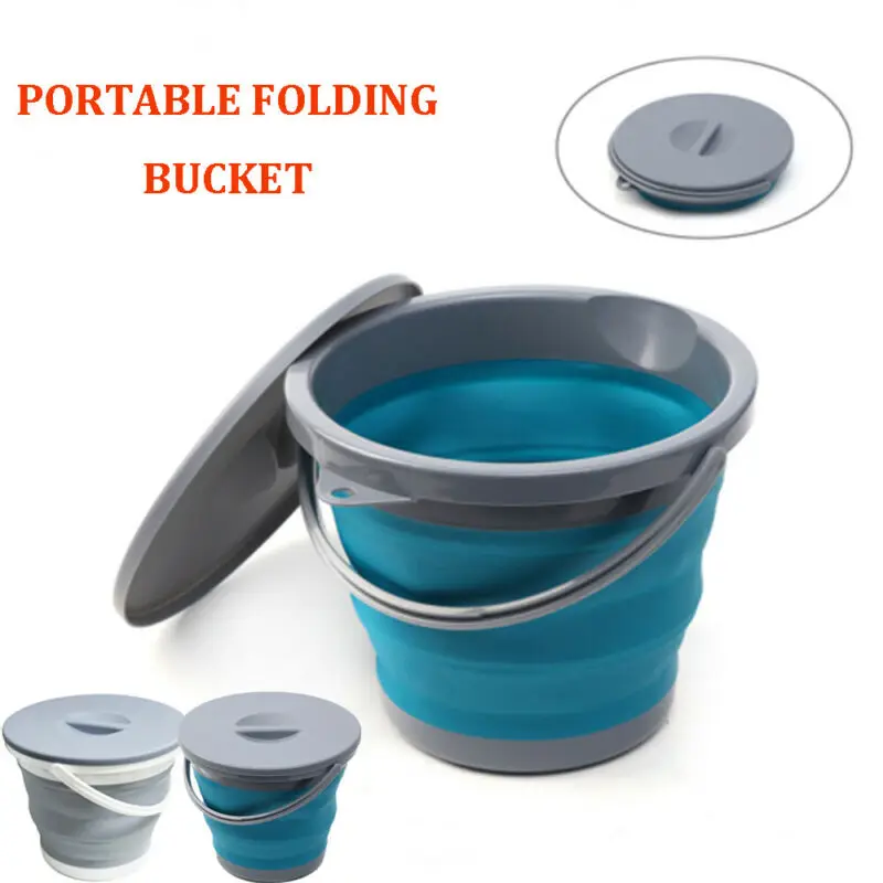 

5L Foldable Bucket Car Wash Outdoor Fishing Round Bathroom Kitchen Bucket With Lid Large Capacity Save Space