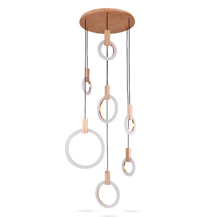 

Modern LED Wooden chandeliers Nordic living room suspended lamp bedroom fixtures stair lighting illumination ring hanging lights