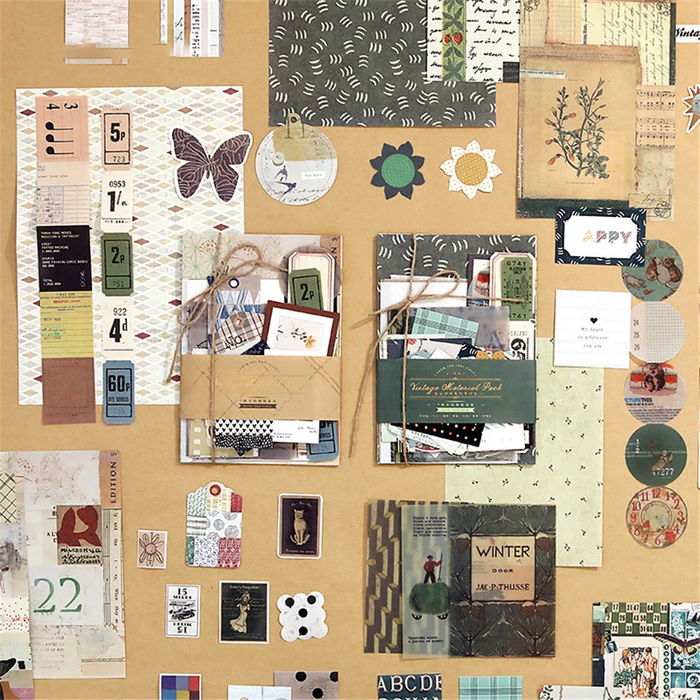 

88pcs Collage Material Package DIY Hand Account Scrapbooking Background Decoration Basic Materials Retro Sticker Stationery