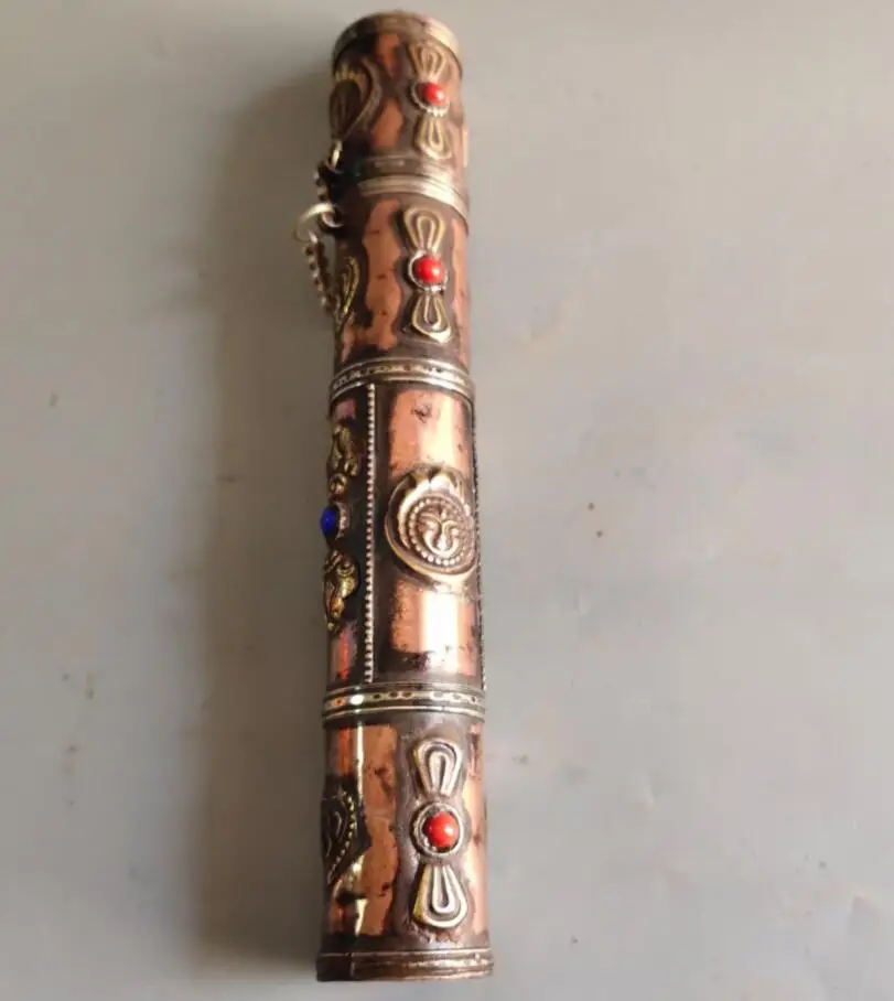 

China brass Standing Incense cylinder crafts statue