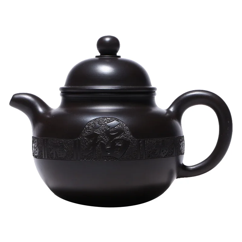

Yixing Zisha teapot raw ore black mud hand carved duoqiu teapot gift shop