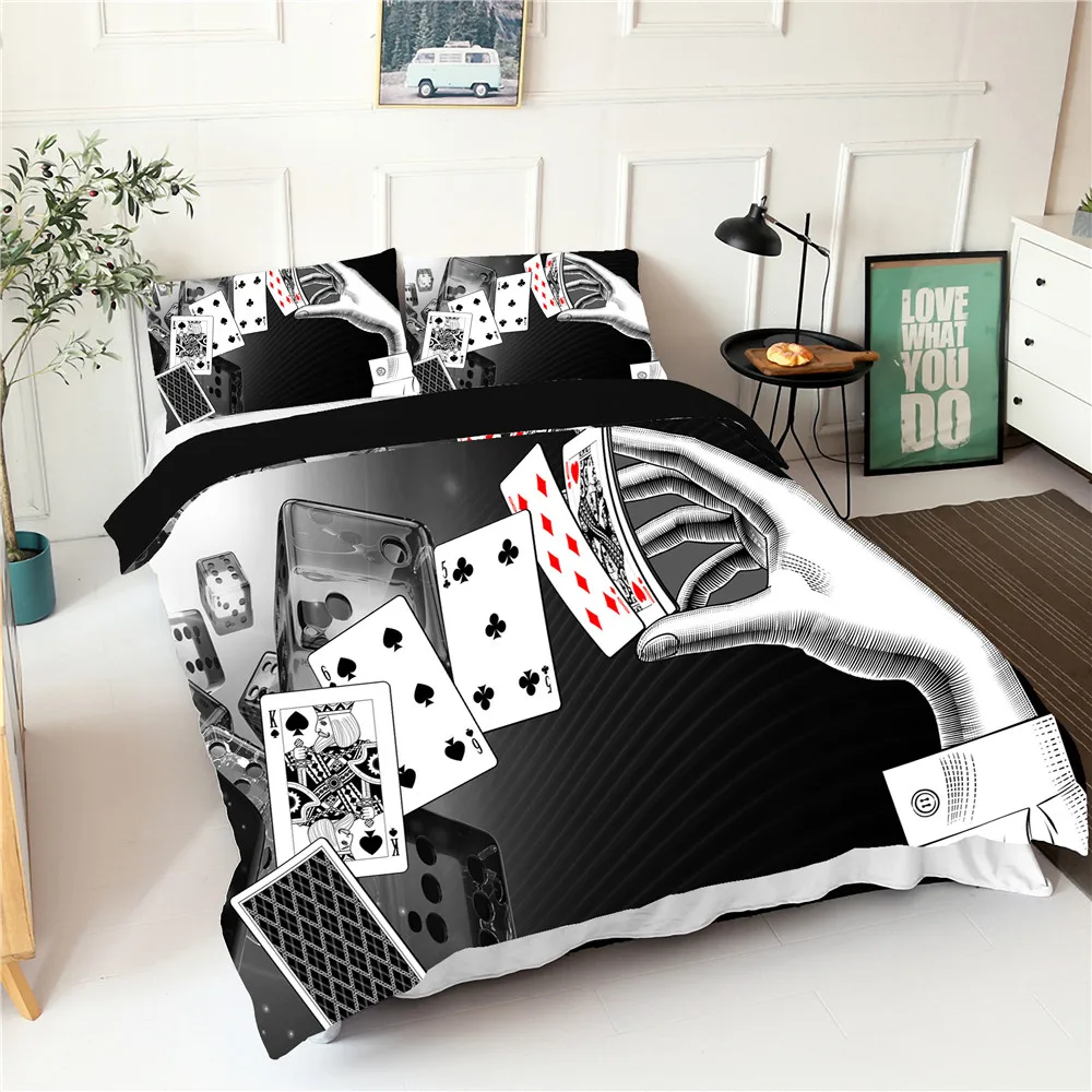 

3d Bed Sheet Set Playing Cards Pattern Double Bedspread With Pillowcases Creative Home Textiles Soft Warm Duvet Cover