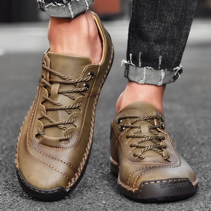 Comfortable Men's Casual Shoes Men Leather Loafers Flat Handmade Breathable Moccasins Designer Walking Sneakers CC-369 | Обувь