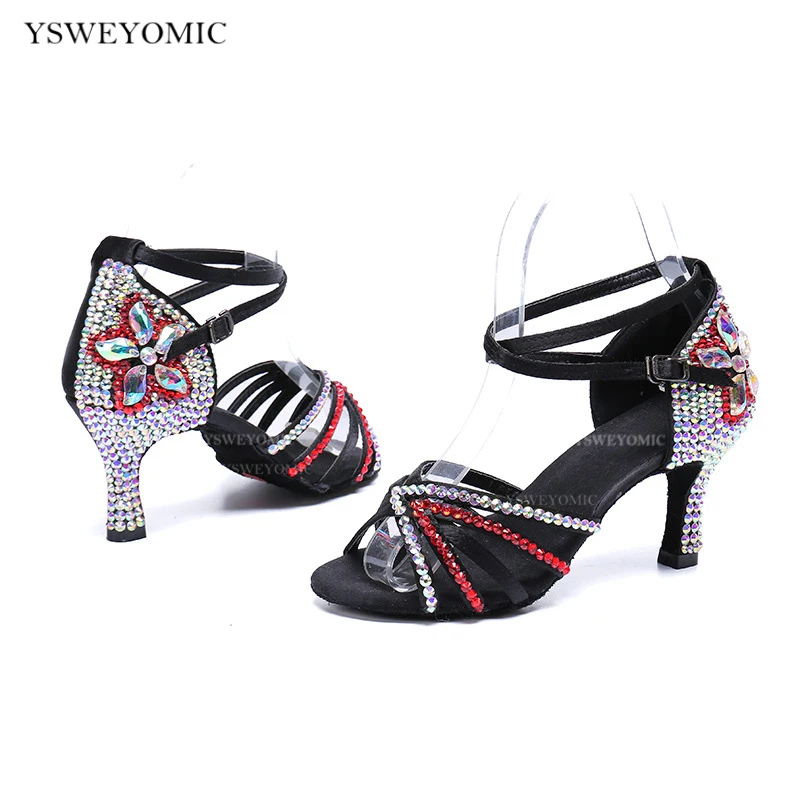 Black Woman Latin Dance Shoes Women's Medium Heels 2.75inch For Salsa Latin Training Shoes Stage Performance Party Soft Bottom