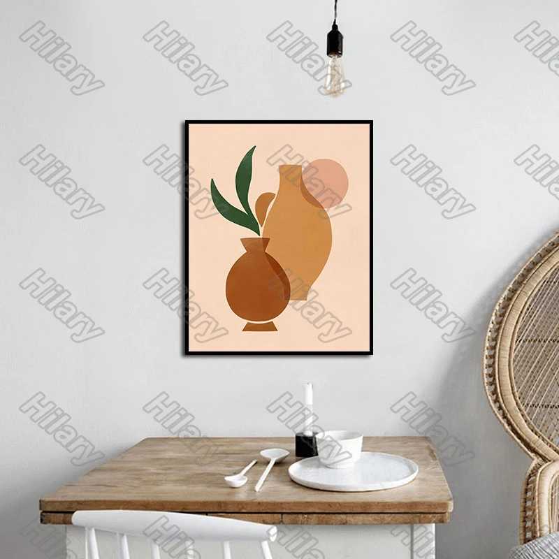 

Poster Vase Retro Simple Orange Canvas Painting Wall Art Nature Home Decoration for Living Room and Bedroom Frameless Style