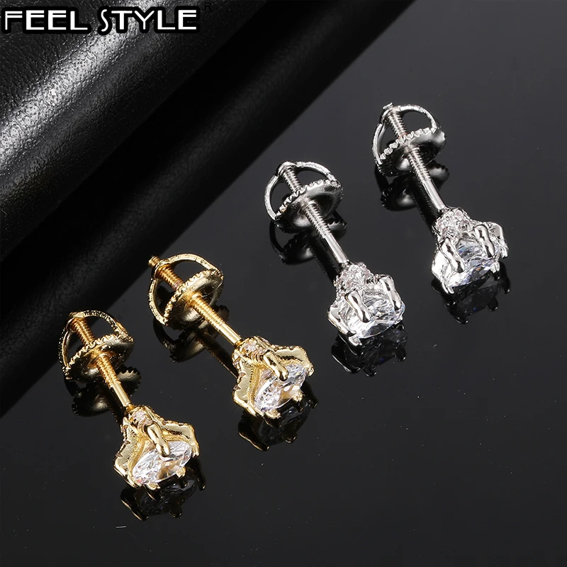 

Серьги-гвоздики женские, мужские, круглые, медные, с фианитом