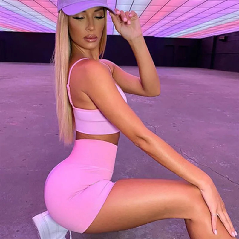 

Yoga Clothes Ladies 2-Piece Push-Up Sports Bra High Waist Shorts Fitness Jogging Breathable Shockproof Sports Slim Yoga Clothes