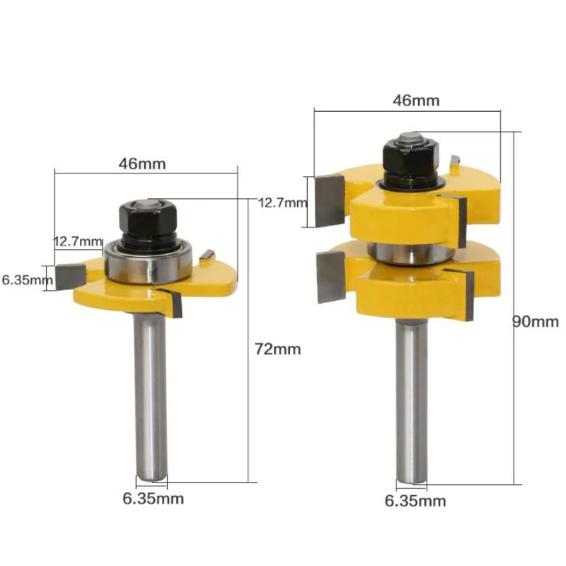

2 Pieces 1/4" 6.35mm Shank Tongue & Groove T-Slot Router Bits Set Woodworking Milling Cutters Kit