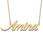 Женское Ожерелье с именем Амина, ювелирное изделие из нержавеющей стали с покрытием из 18-каратного золота, бриллиант, подарок для матери или девушки