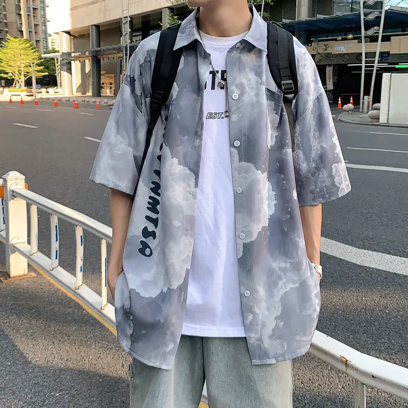 

HybSkr летние весенние мужские рубашки 2022 новые модные парные топы с принтом Повседневная рубашка с коротким рукавом Свободная одежда в стиле ...