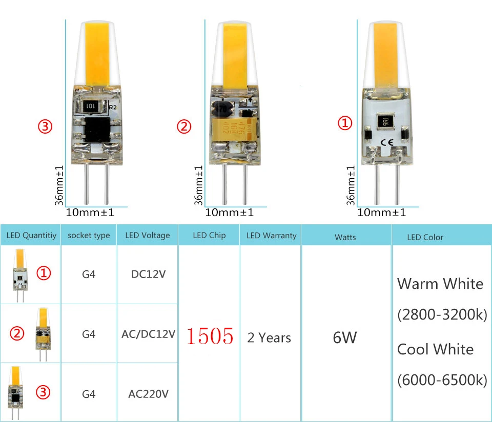 MUFAVA 10 шт./лот Светодиодная лампа G4 лампочка AC/DC 12 В 220 3 Вт 6 COB SMD LED диммируемая