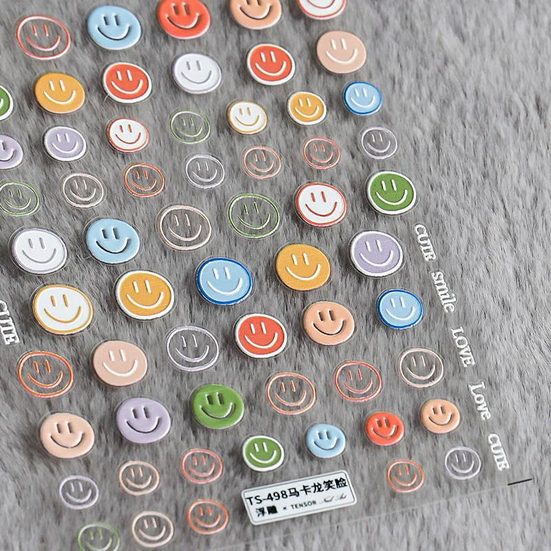 5D Nail Art Decoration Stickers For Smiley Face Colored Flowers Three-dimensional Relief New Craft 3D Nail Decals Design