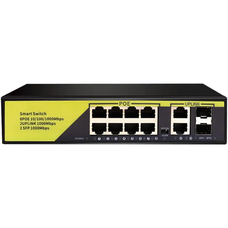 Сетевой коммутатор POE Gigabit 10/100 Мбит/с 8 портов + 2 Uplinks 1000 af/at ethernet для IP
