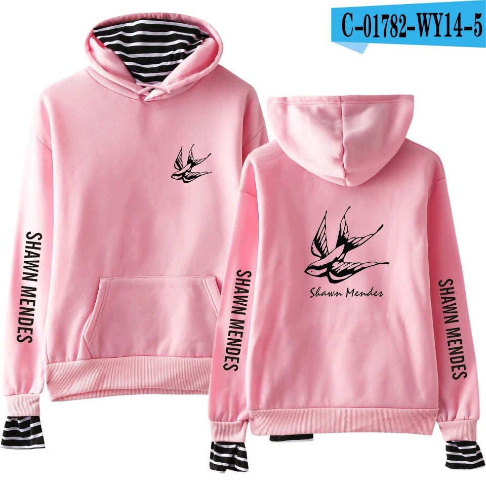 New shawn mendes Fake Two Pieces Hoodies Men/Women Autumn Winter Fashion Casual Sweatshirt Shawn Mendes Hip Hop Hoodie - Цвет: pink