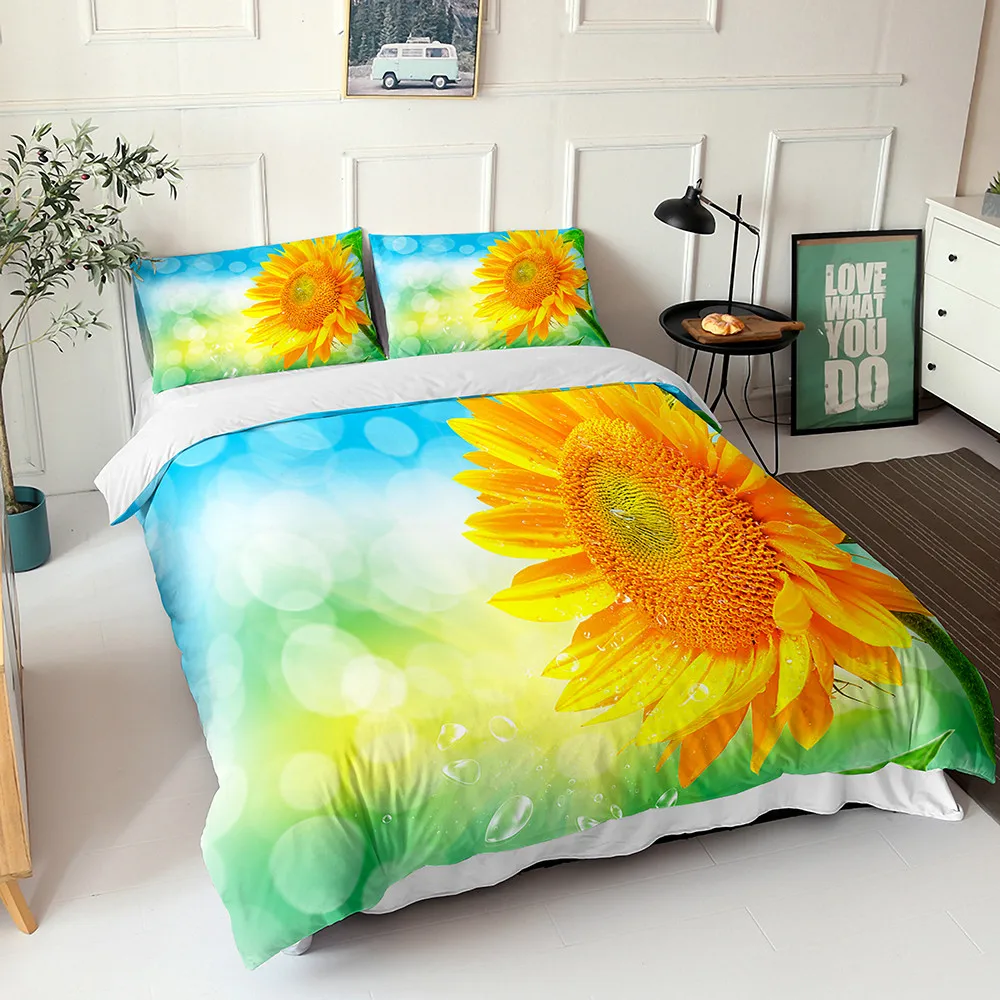 

Summer Bedding Set Sunflower Duvet Cover Pillowcase Twin Queen King Size for Kids Bedclothes Bedding Home Textile 2/3 Pieces