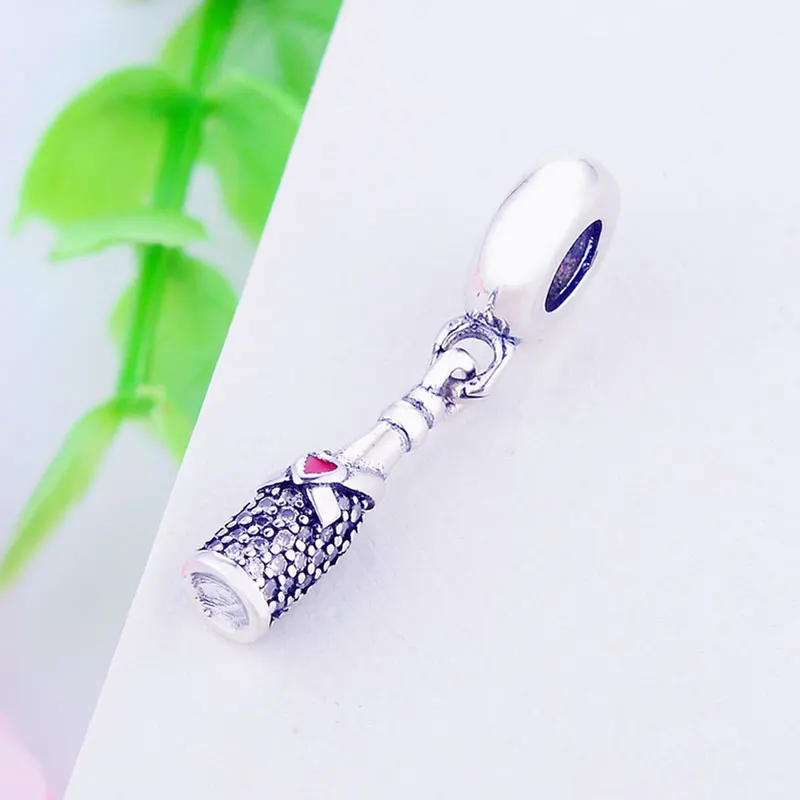 925 пробы Серебряная бутылка вина красная эмалированная Лента Любовь Циркон