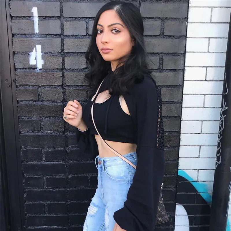 Новая Женская толстовка с длинным рукавом в сетку женские джемперы и толстовки