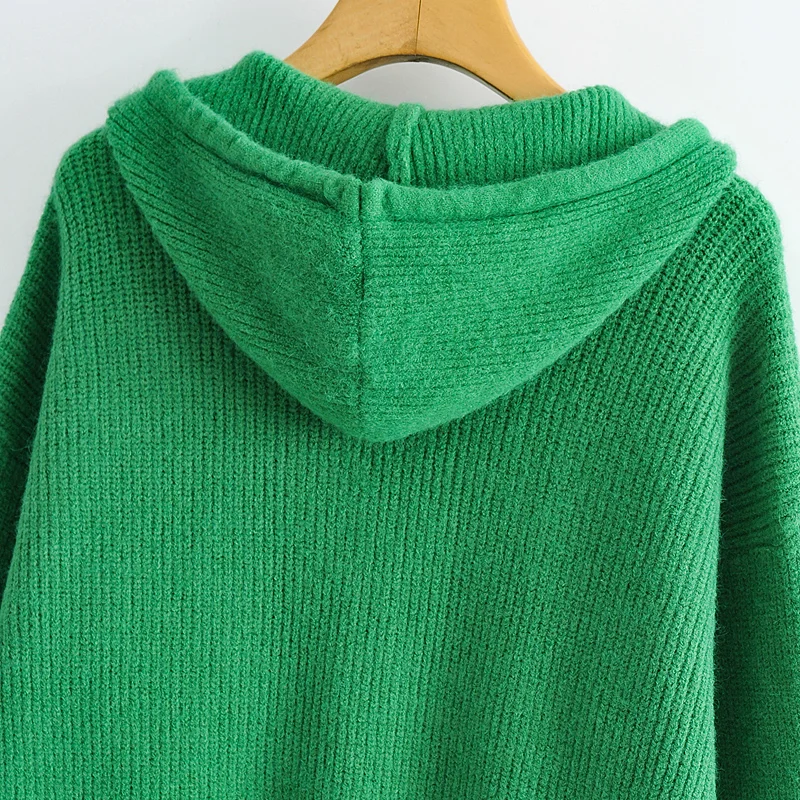 

V-Neck Lazy Knit Cardigan Early Spring Autumn Jacket Women 2021 New Wild Design Hooded Green Oversize Causal Sweater BHN0787