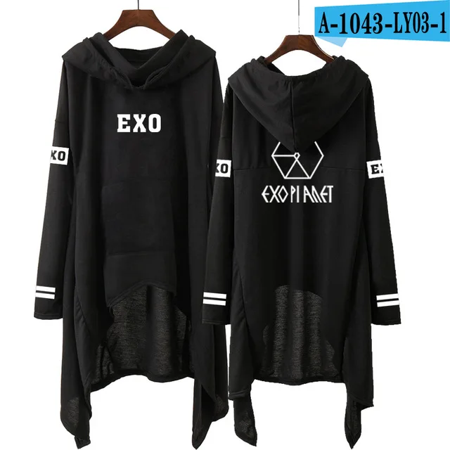 Kpop EXO/новые модные корейские толстовки EXO DO LAY SE HUN KAI пой FOR YOU EXO длинная юбка женские толстовки Harajuku Пуловеры для девочек - Цвет: A1043