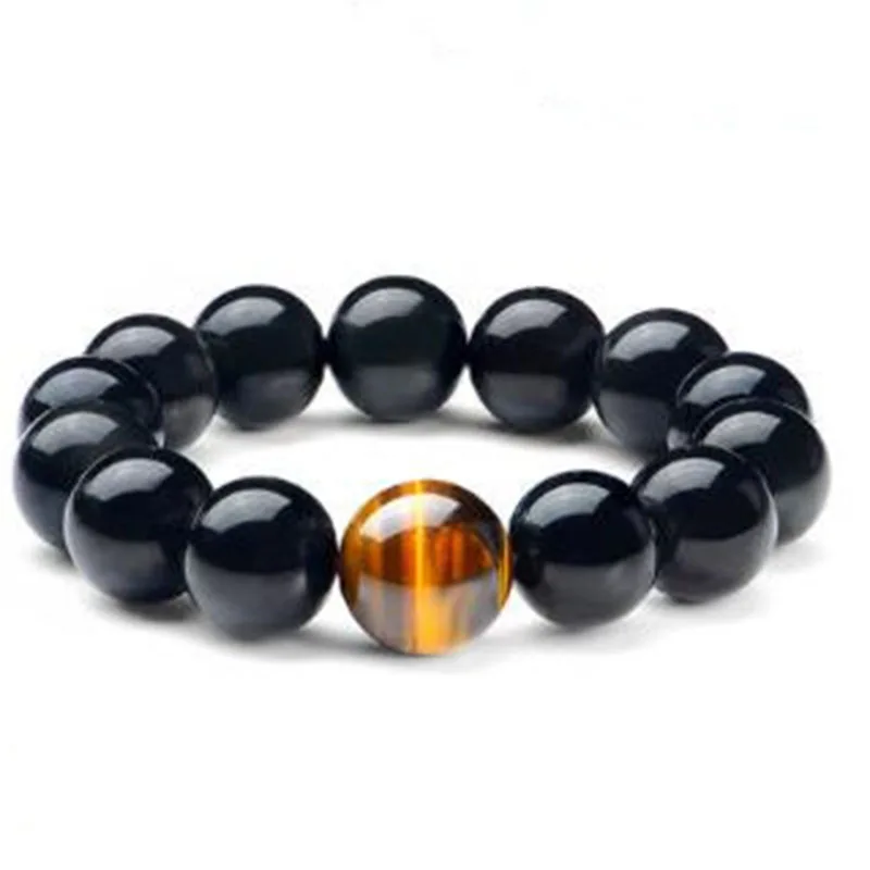 

Men and women sell natural tiger's eye stone + Obsidian Bracelet high-quality jewelry jewelry round Buddha beads couple bracelet