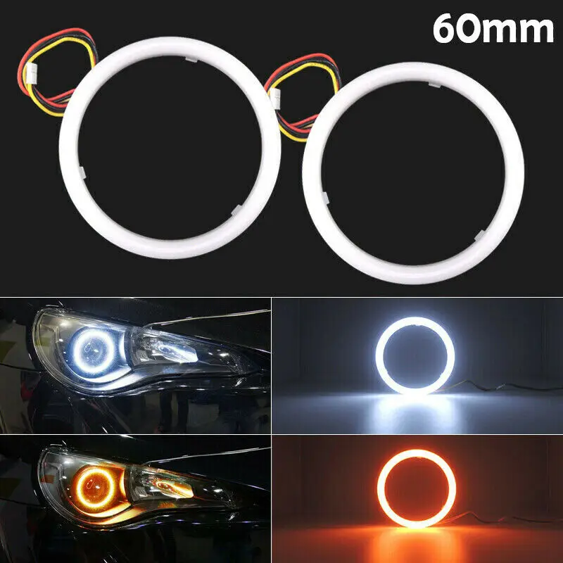 

60MM 70MM 80MM 85MM 90MM 95 MM 100MM 110MM 120MMSwitchback LED Headlight Retrofit Angel Eyes Halo Rings White Amber Lamps