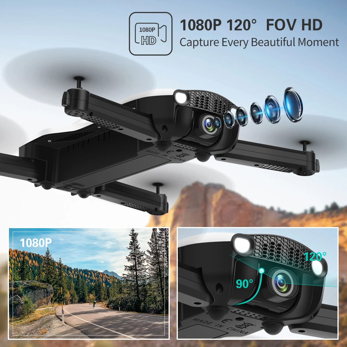Дрон с функцией автослежения GPS Wi Fi камерой 1080P складной портативный